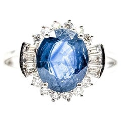 Halo Blue Sapphire & Diamond Ring in Platinum – GIA 5231597272
