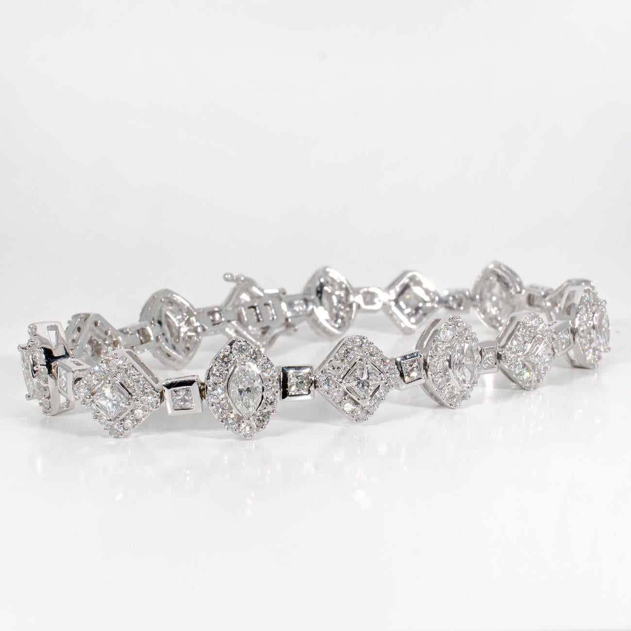 Princess Cut Halo Bracelet w/ Round, Princess, and Marquise Diamonds.  D7.54ct.t.w. For Sale