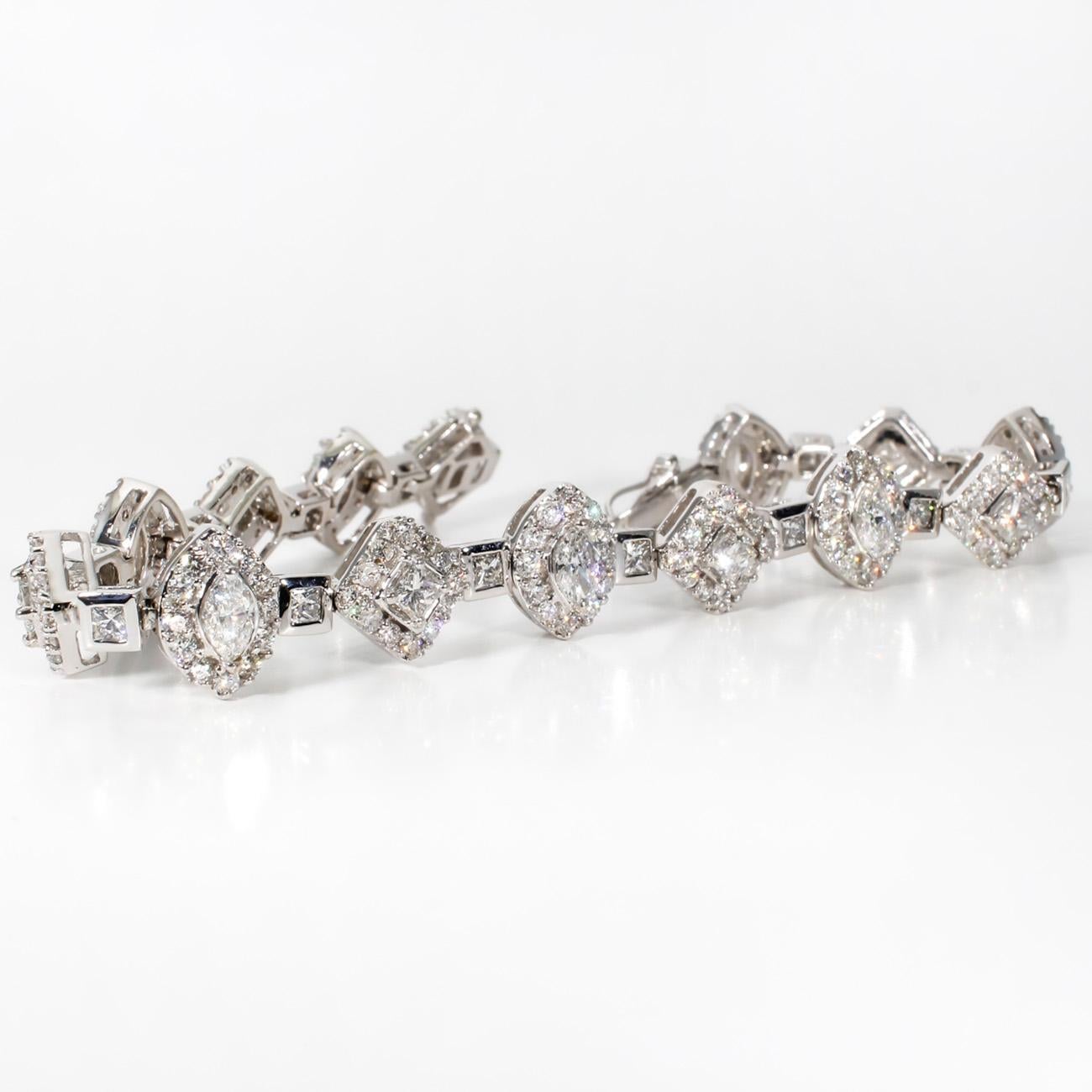Women's Halo Bracelet w/ Round, Princess, and Marquise Diamonds.  D7.54ct.t.w. For Sale