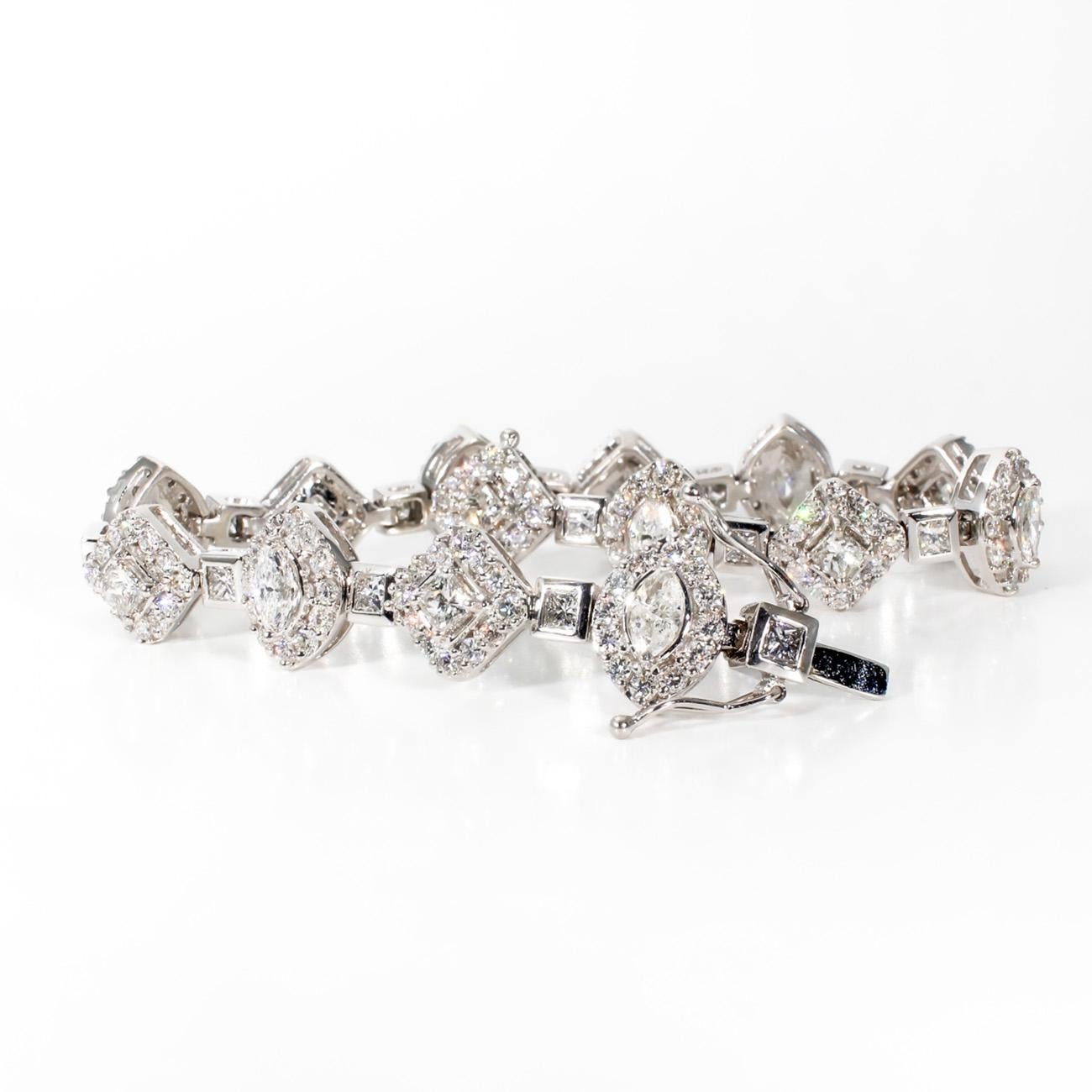 Halo Bracelet w/ Round, Princess, and Marquise Diamonds.  D7.54ct.t.w. For Sale 1