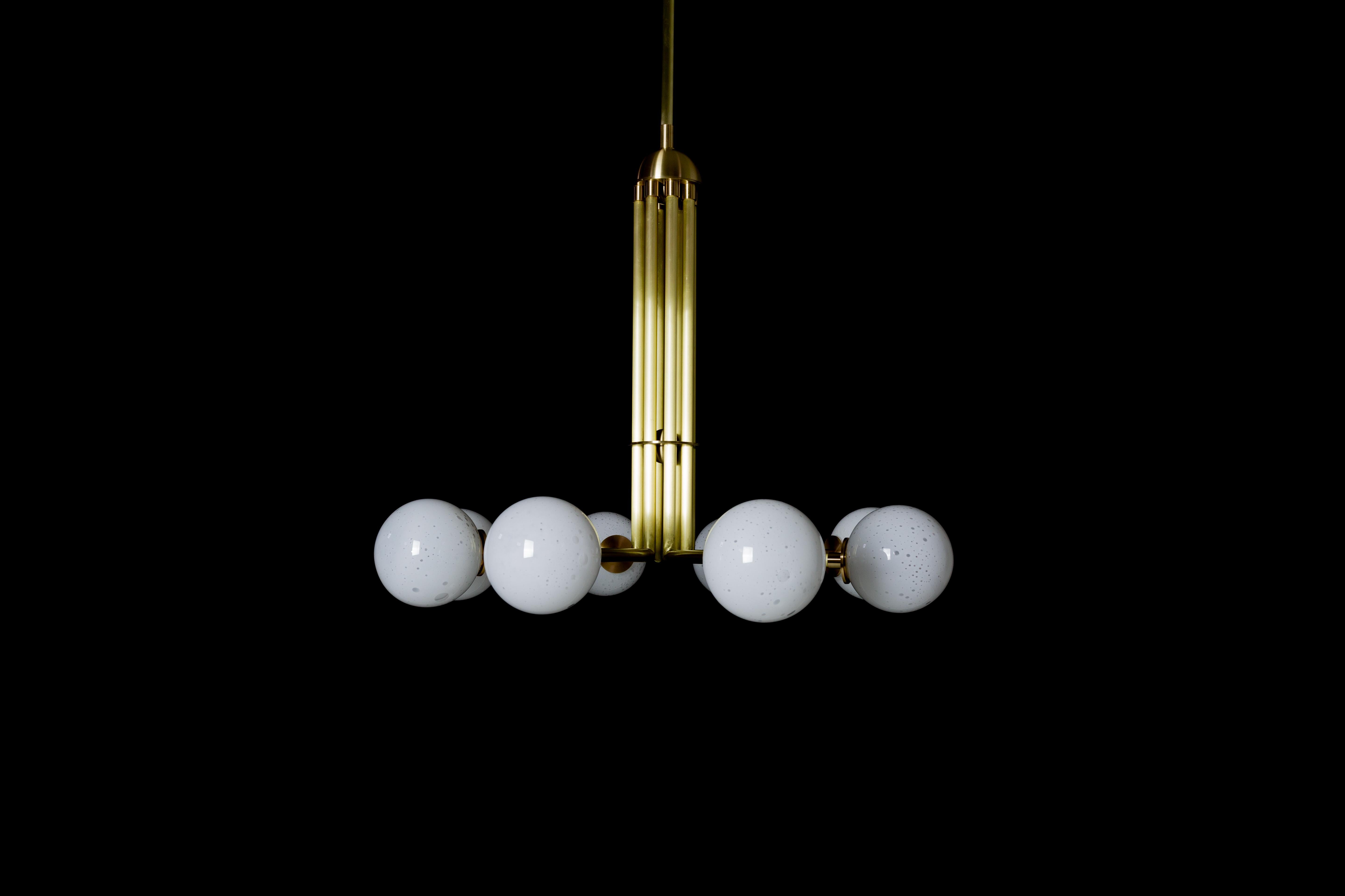 Halo, Brass, Hand Blown Glass, Contemporary Chandelier, Kalin Asenov For Sale 6