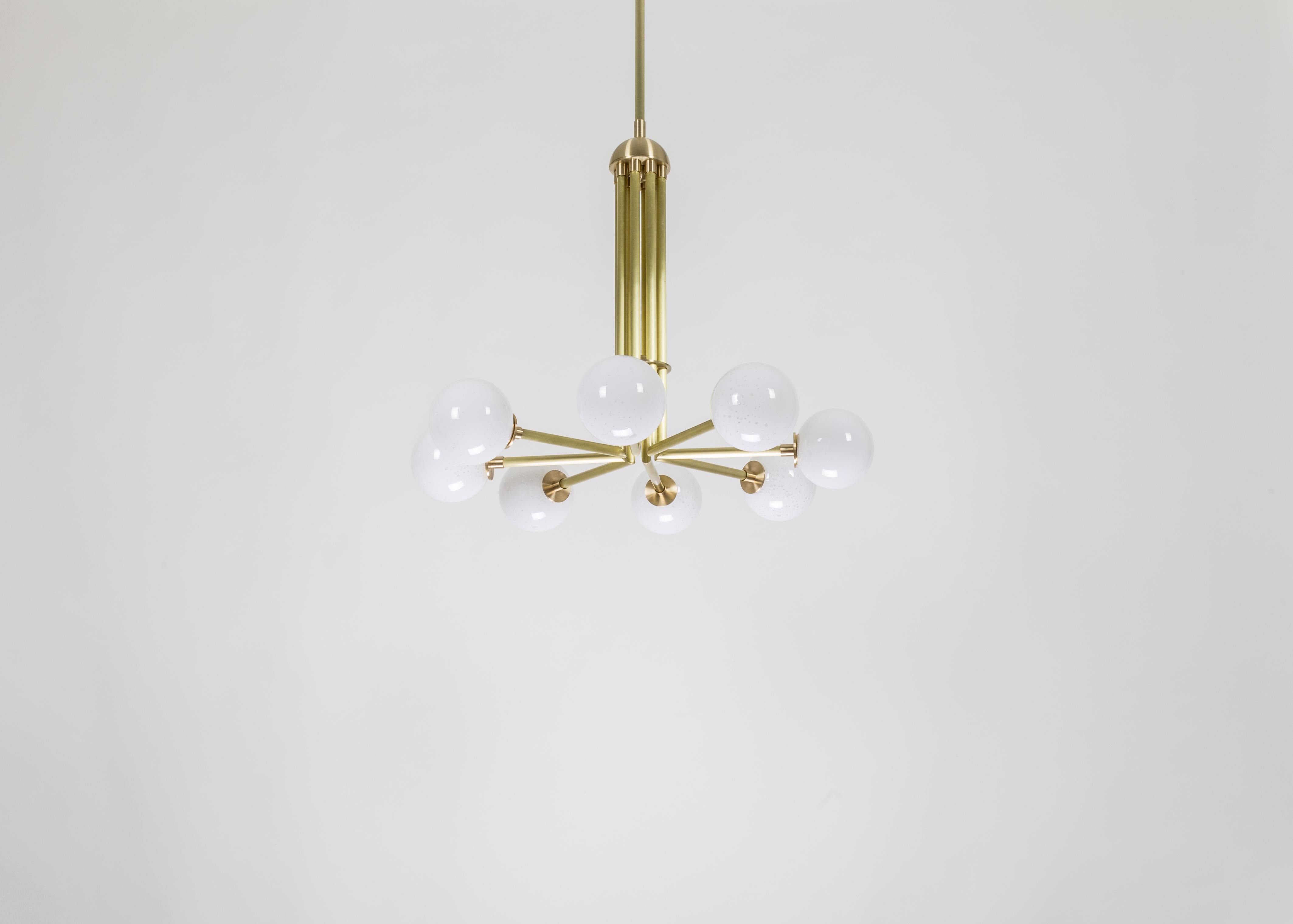 American Halo, Brass, Hand Blown Glass, Contemporary Chandelier, Kalin Asenov For Sale