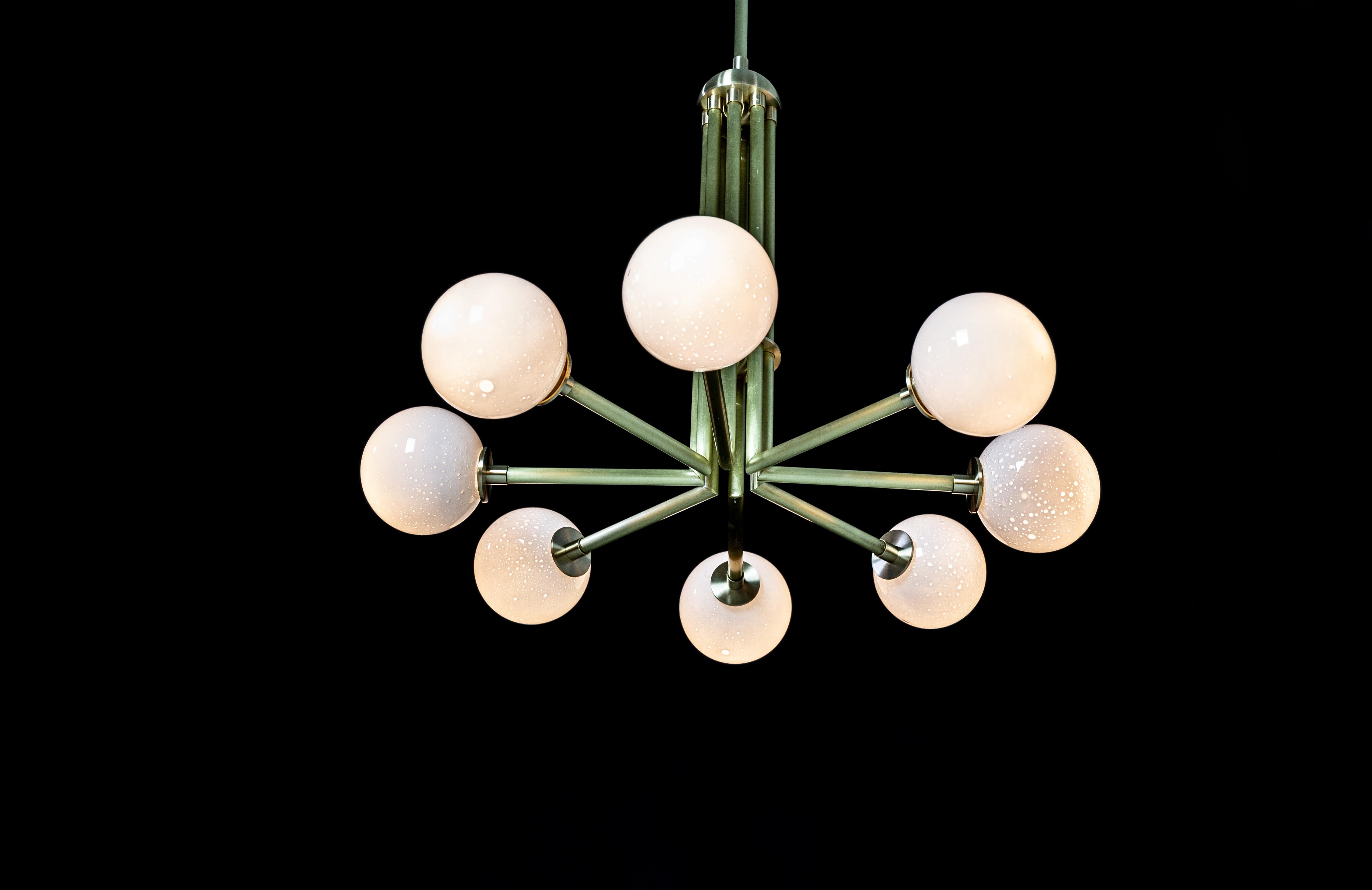 Halo, Brass, Hand Blown Glass, Contemporary Chandelier, Kalin Asenov For Sale 4