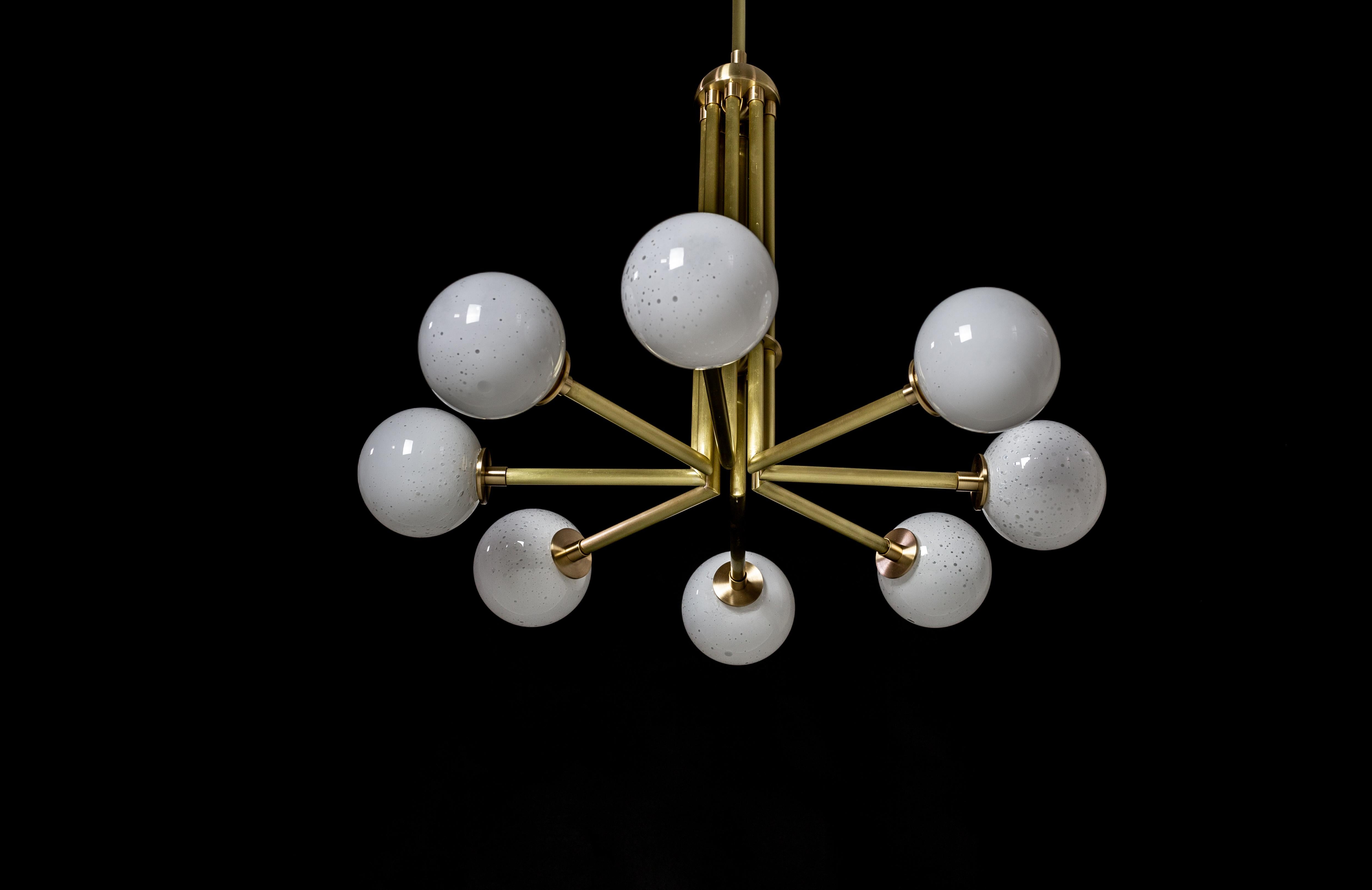 Halo, Brass, Hand Blown Glass, Contemporary Chandelier, Kalin Asenov For Sale 5