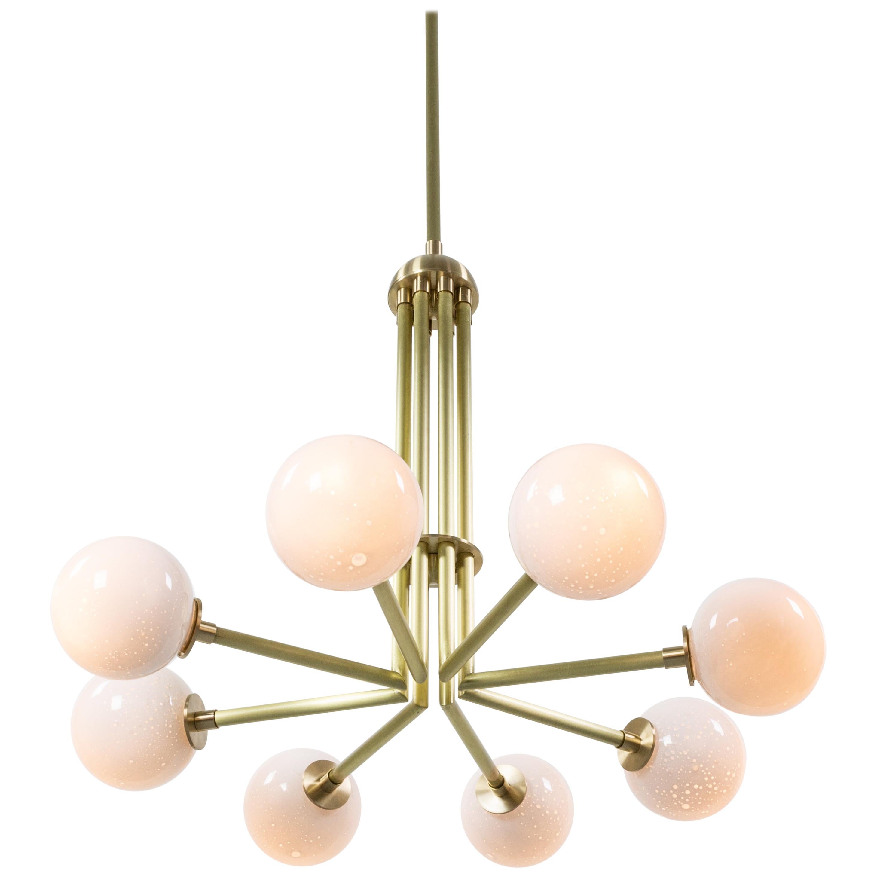 Halo, Brass, Hand Blown Glass, Contemporary Chandelier, Kalin Asenov For Sale