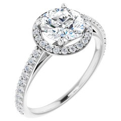 Halo Cathedral GIA Round Brilliant White Diamond Engagement Ring 1.15 Carats