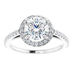 Halo Cathedral GIA Round Brilliant White Diamond Engagement Ring 1.15 Carats