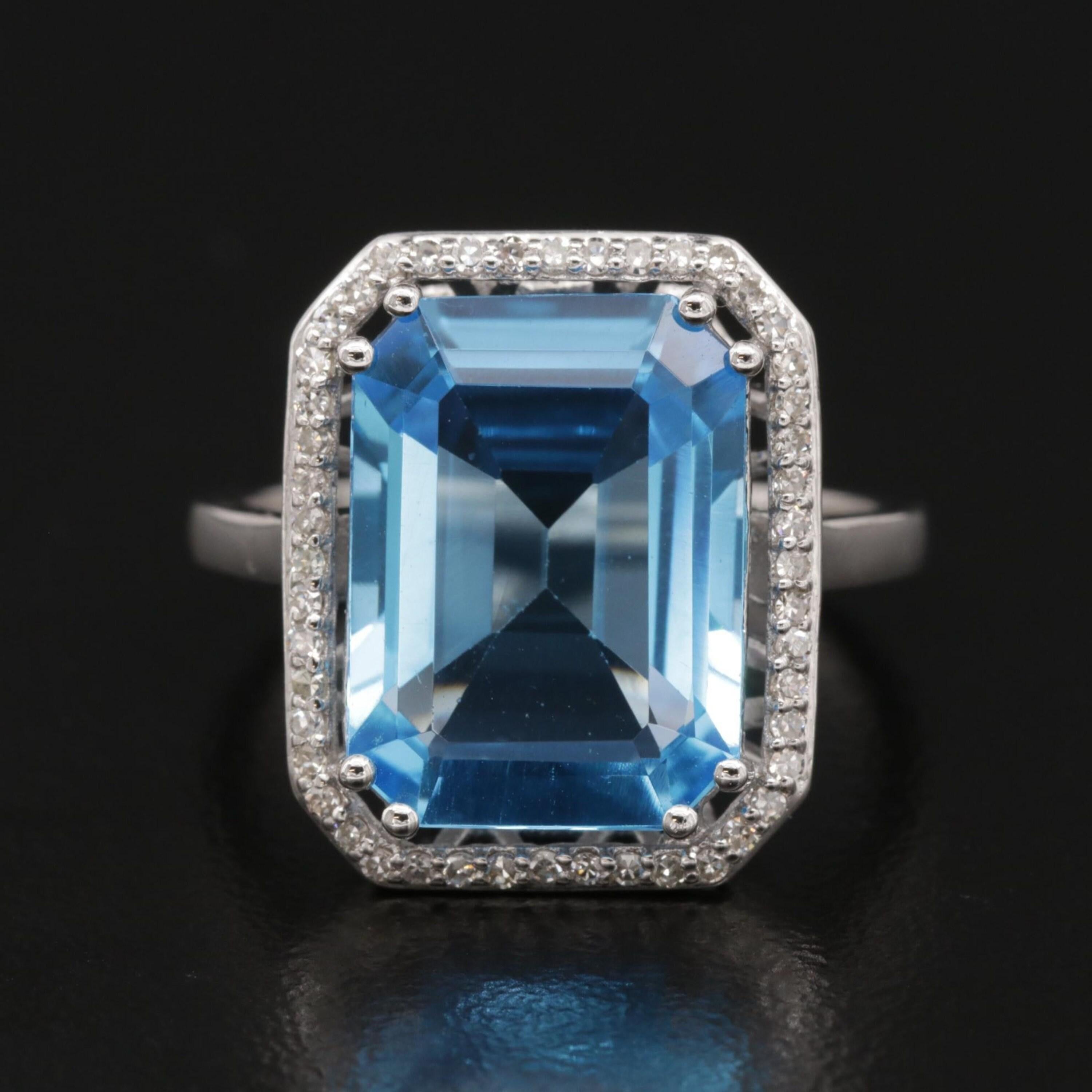 Im Angebot: Halo-zertifizierter Aquamarin-Verlobungsring mit antikem Aquamarin und Diamant () 4
