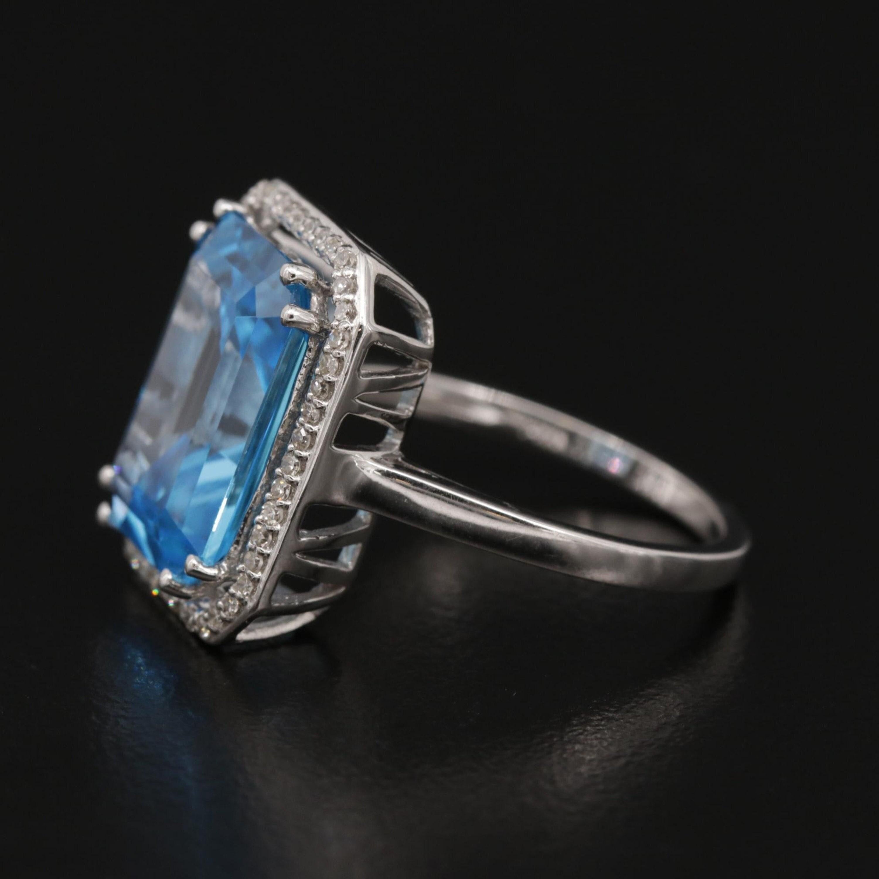 Im Angebot: Halo-zertifizierter Aquamarin-Verlobungsring mit antikem Aquamarin und Diamant () 5