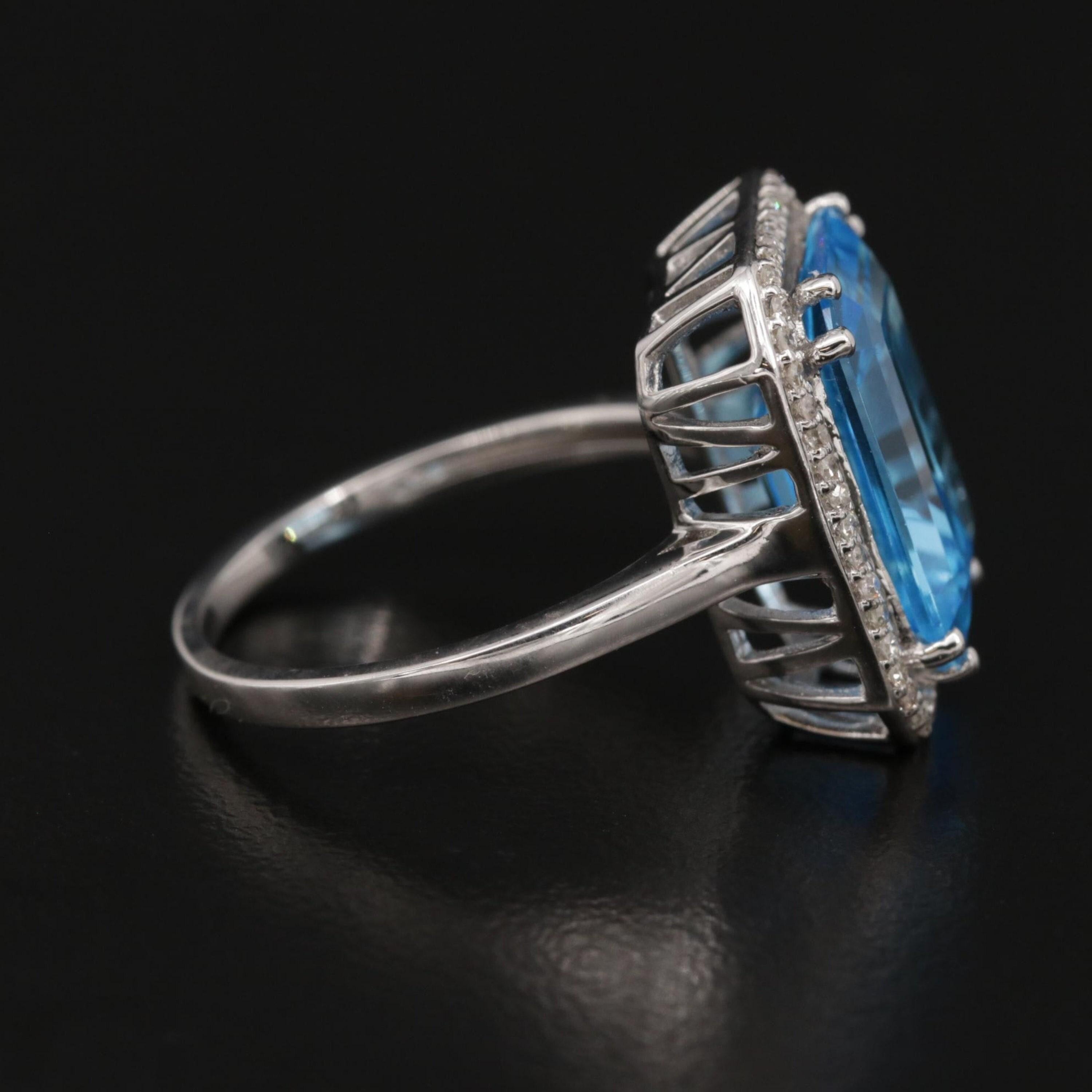 Im Angebot: Halo-zertifizierter Aquamarin-Verlobungsring mit antikem Aquamarin und Diamant () 6