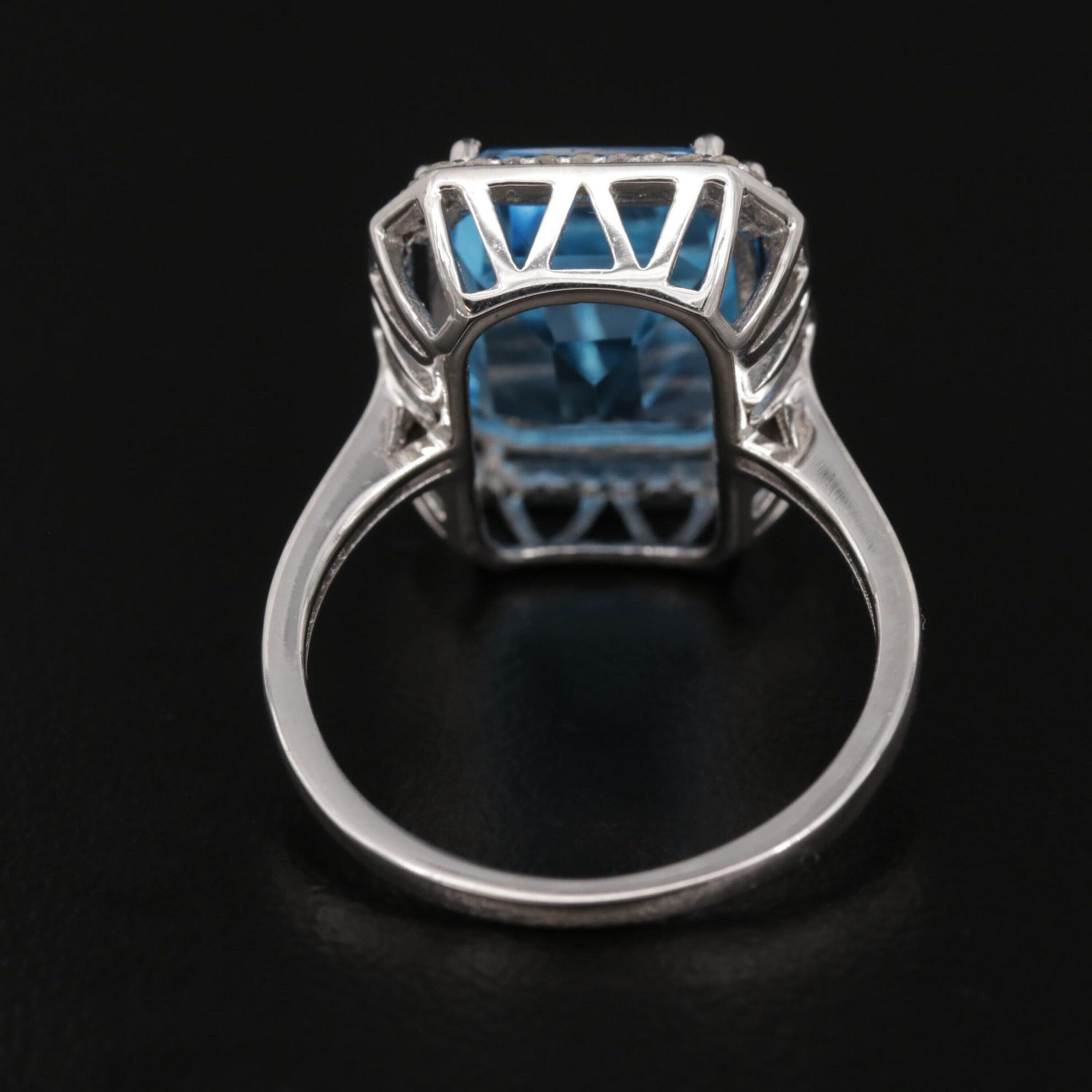 Im Angebot: Halo-zertifizierter Aquamarin-Verlobungsring mit antikem Aquamarin und Diamant () 7