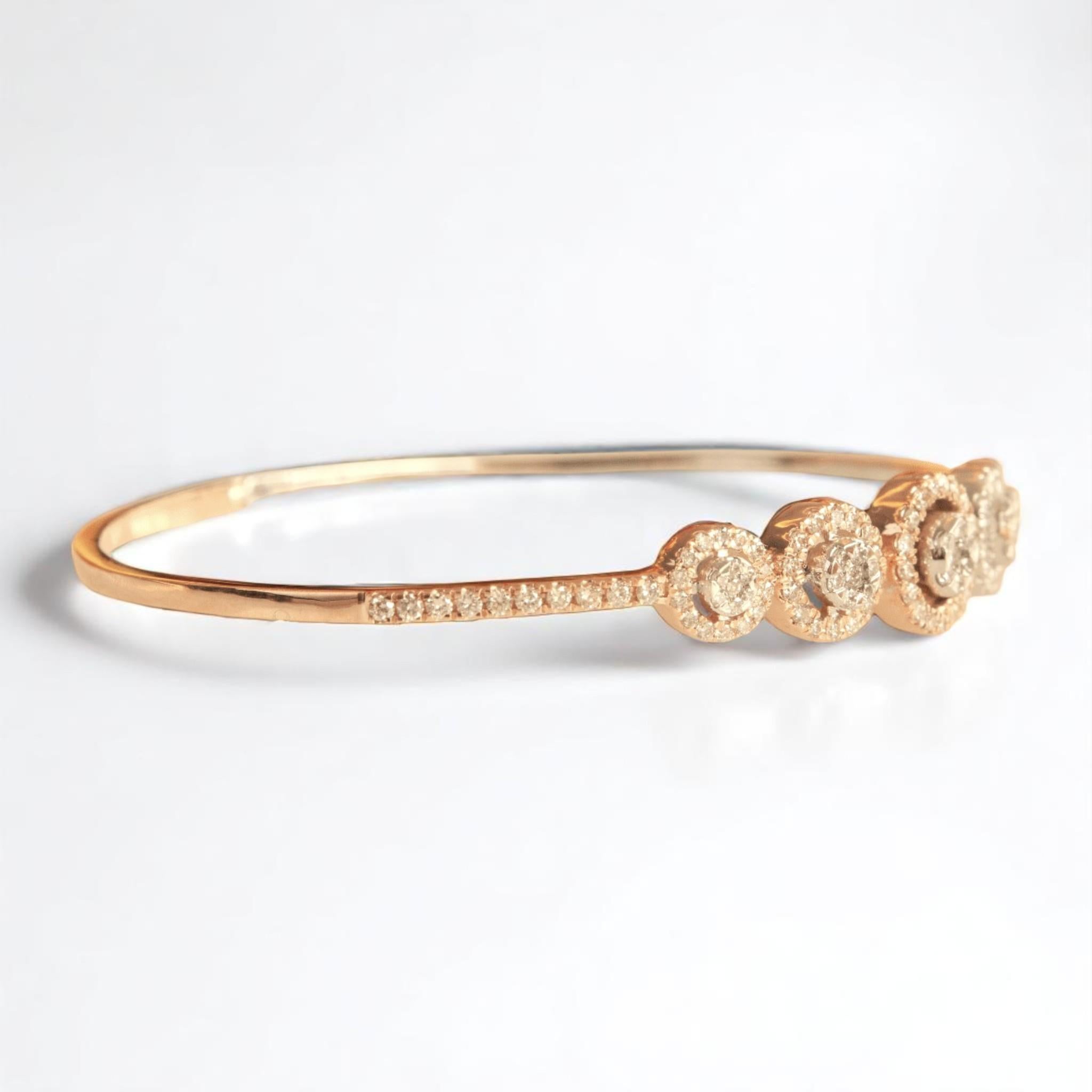 Women's Halo Circle Diamond Bracelet in 14k Solid Gold (Certified) For Sale