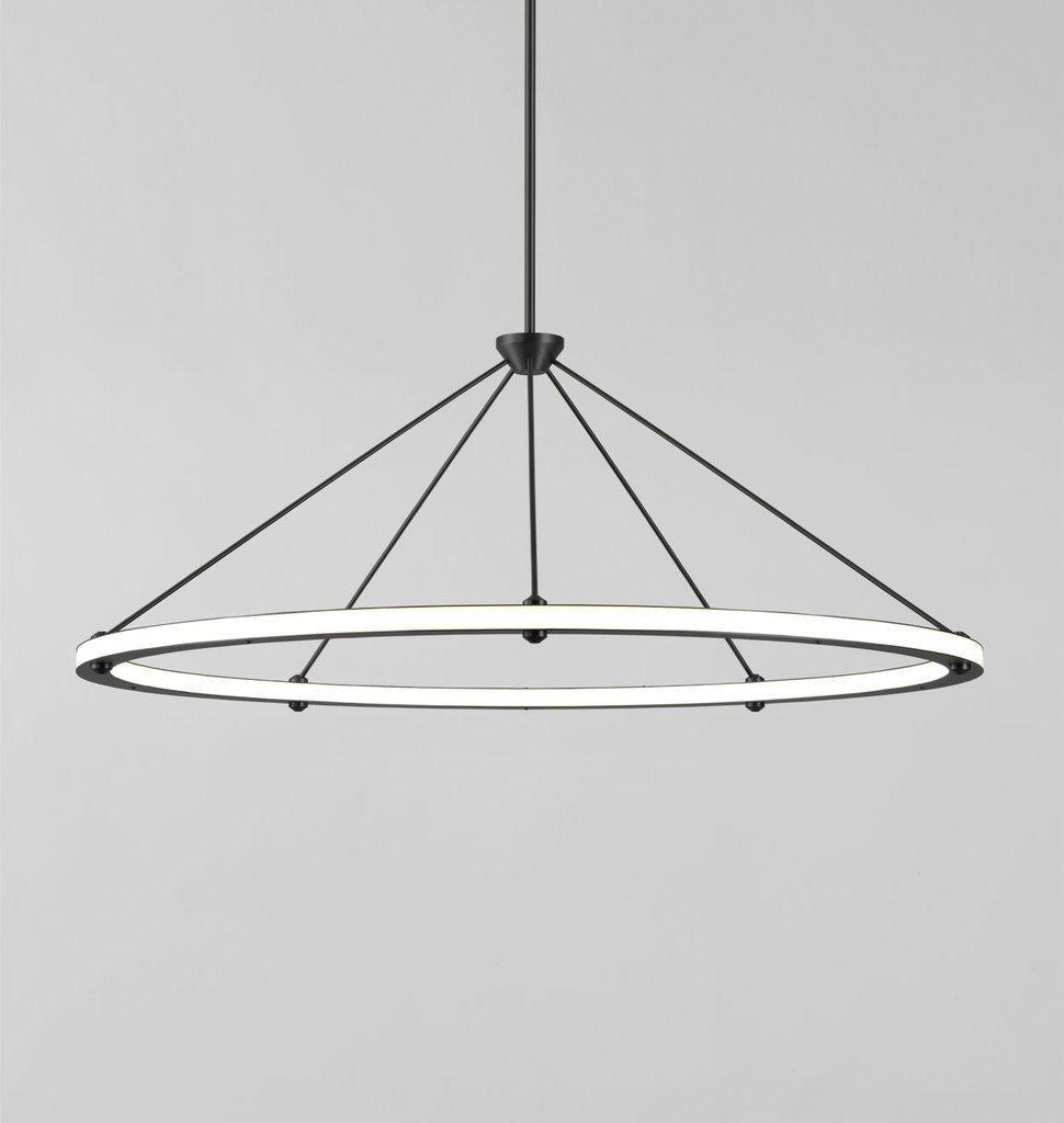 Paul Loebach envisioned the Halo series as a graceful exercise in the use of energy-efficient LED technology. The collection, which includes a range of ceiling and wall lights, is distinguished by its use of cascading rings and bars of