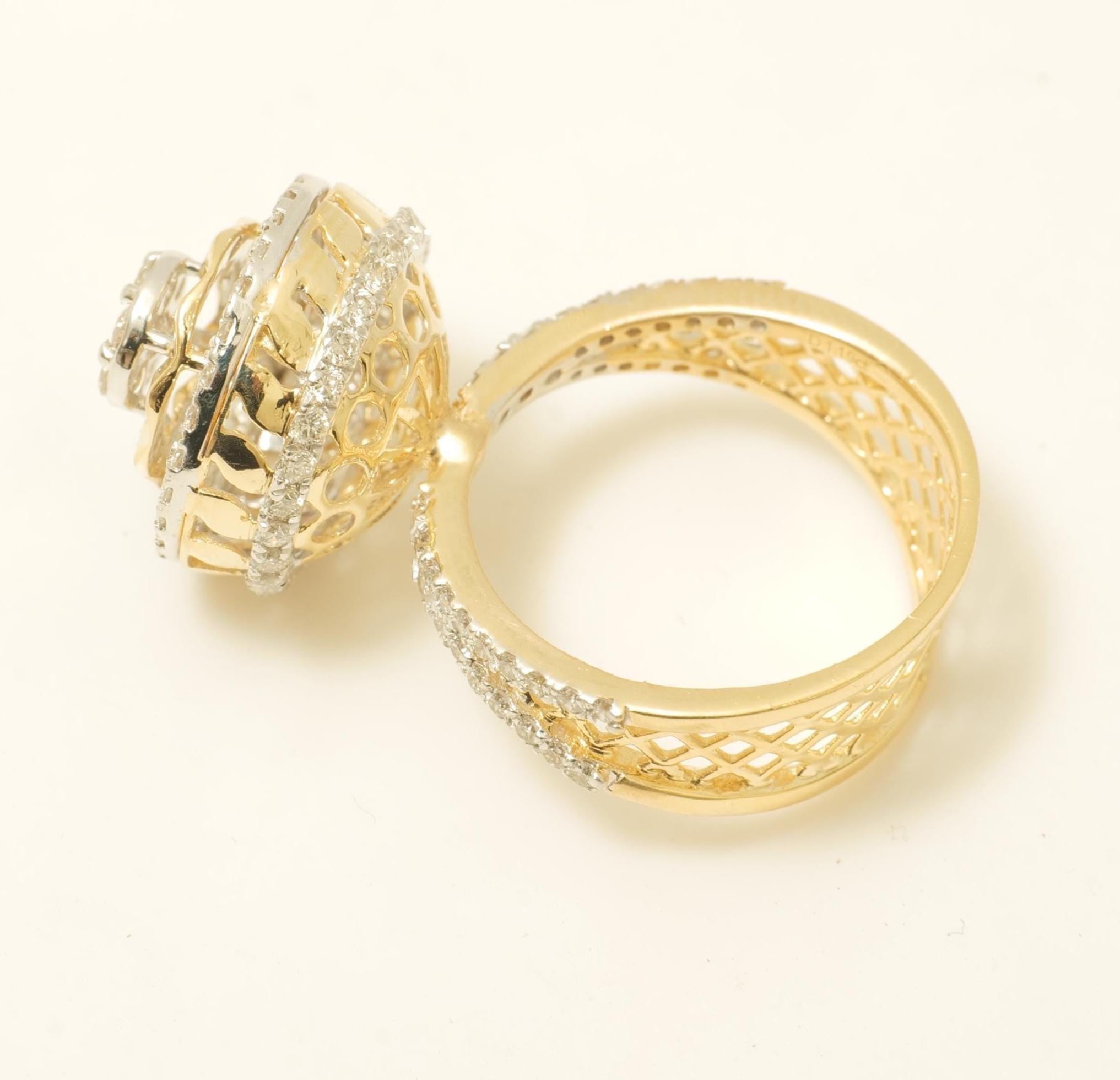 Anello Halo Cluster con doppio tono di diamanti in oro massiccio 14K (certificato) in vendita 2
