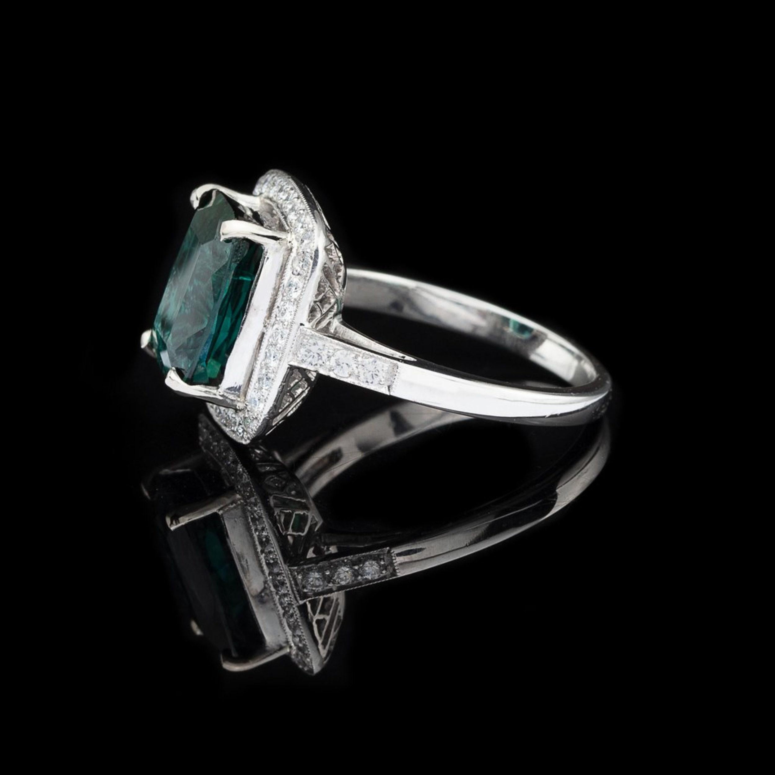 For Sale:  4 Carat Cushion Cut Emerald Engagement Ring Vintage Emerald White Gold Ring 2