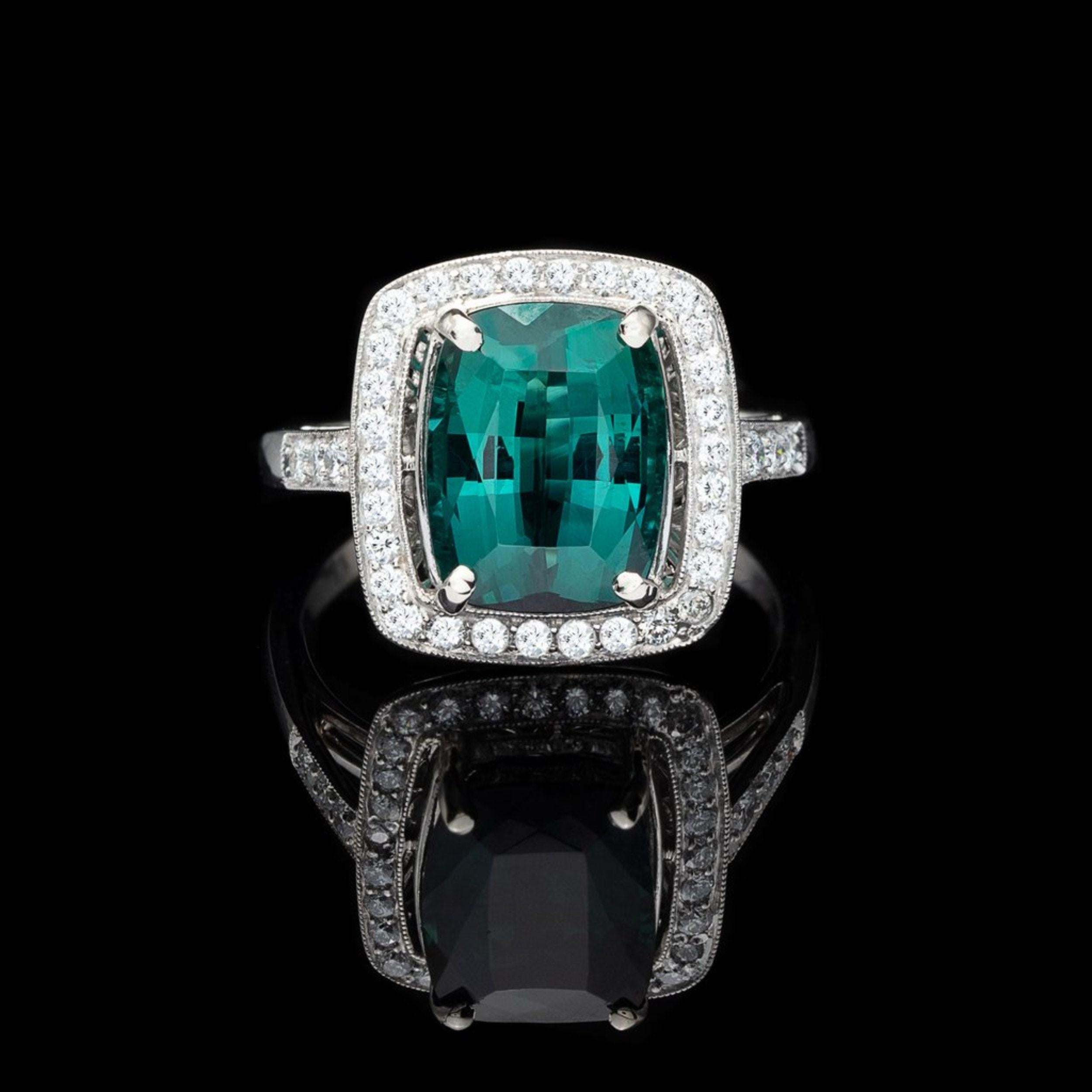 For Sale:  4 Carat Cushion Cut Emerald Engagement Ring Vintage Emerald White Gold Ring 4