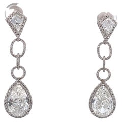 Halo Dangling Earrings w/ GIA E-F/SI1 Pear Shape Diamonds.  D7.40ct.t.w.