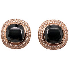Halo Design Black Diamonds Studs Earrings in 18 Karat Rose Gold Diamonds