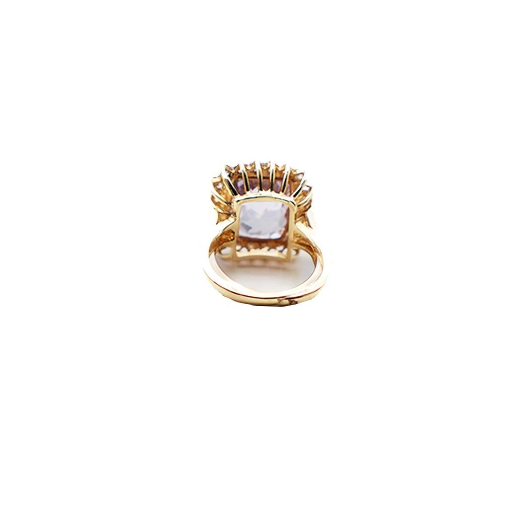 11 CTW Diamond & Pink Kunzite Cushion Cut Ring 14 Karat In Excellent Condition For Sale In Laguna Hills, CA