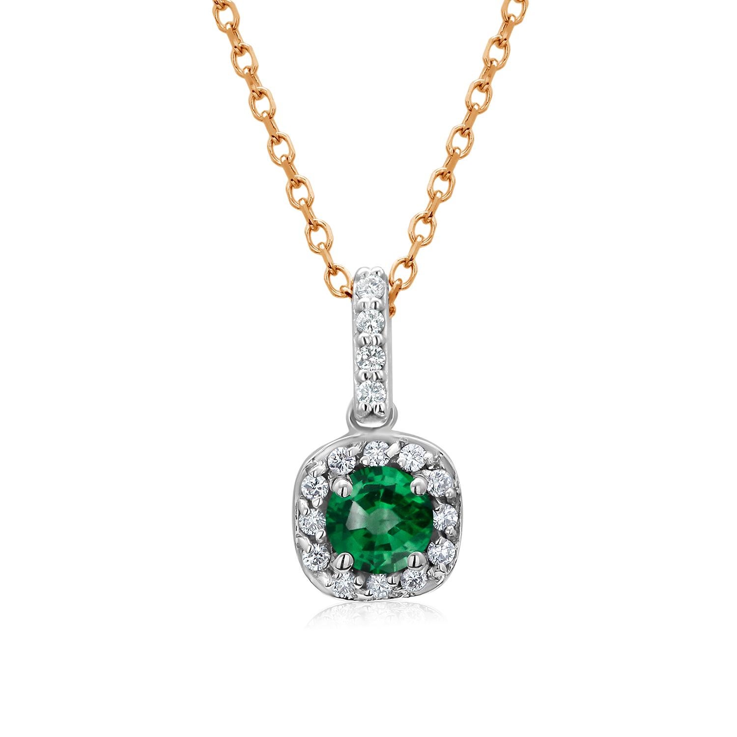 Collier en or jaune 14K avec pendentif Halo diamant et émeraude 0.75 en vente 5