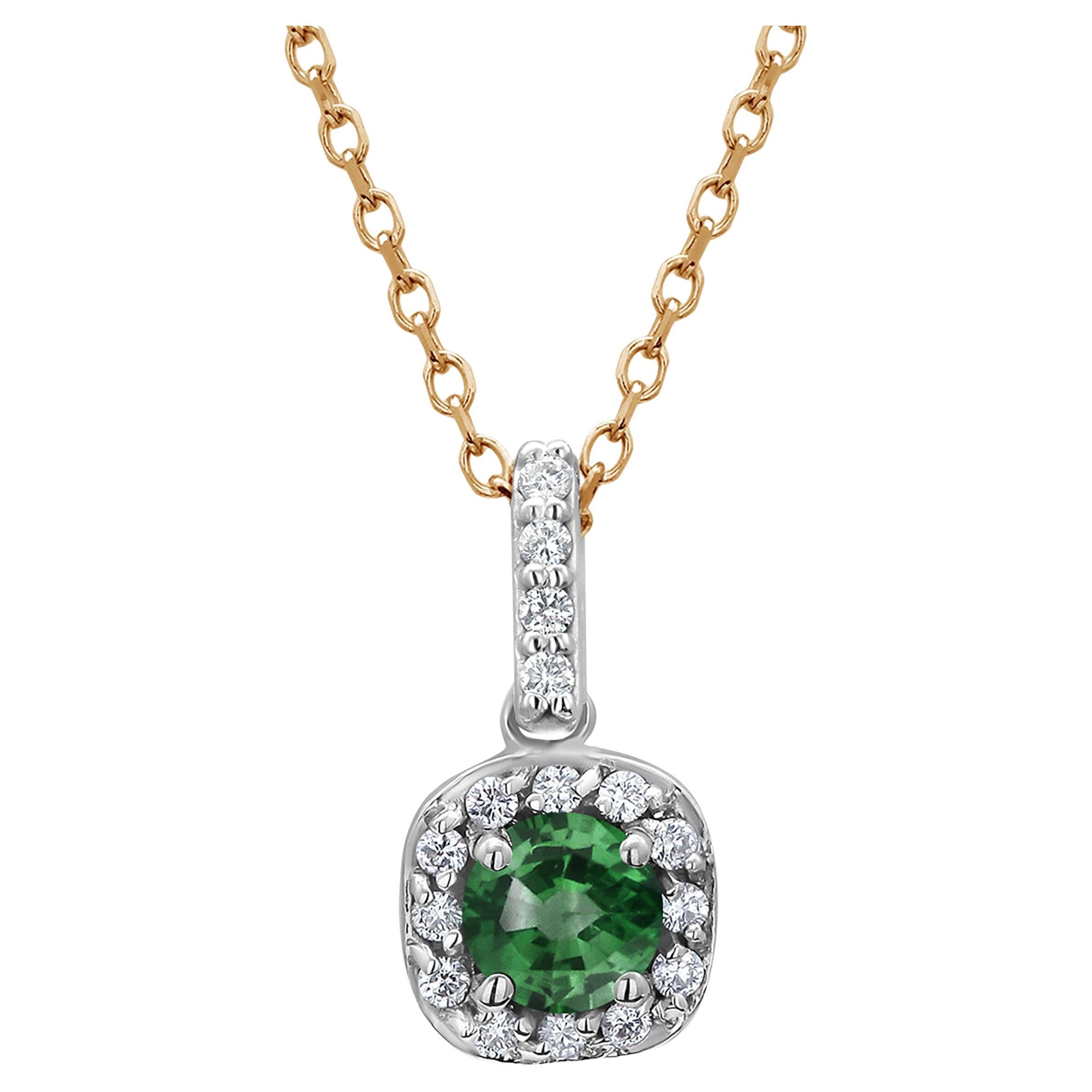 Colgante Halo de Diamantes y Esmeralda 0,75 Collar de Oro Amarillo de 14K