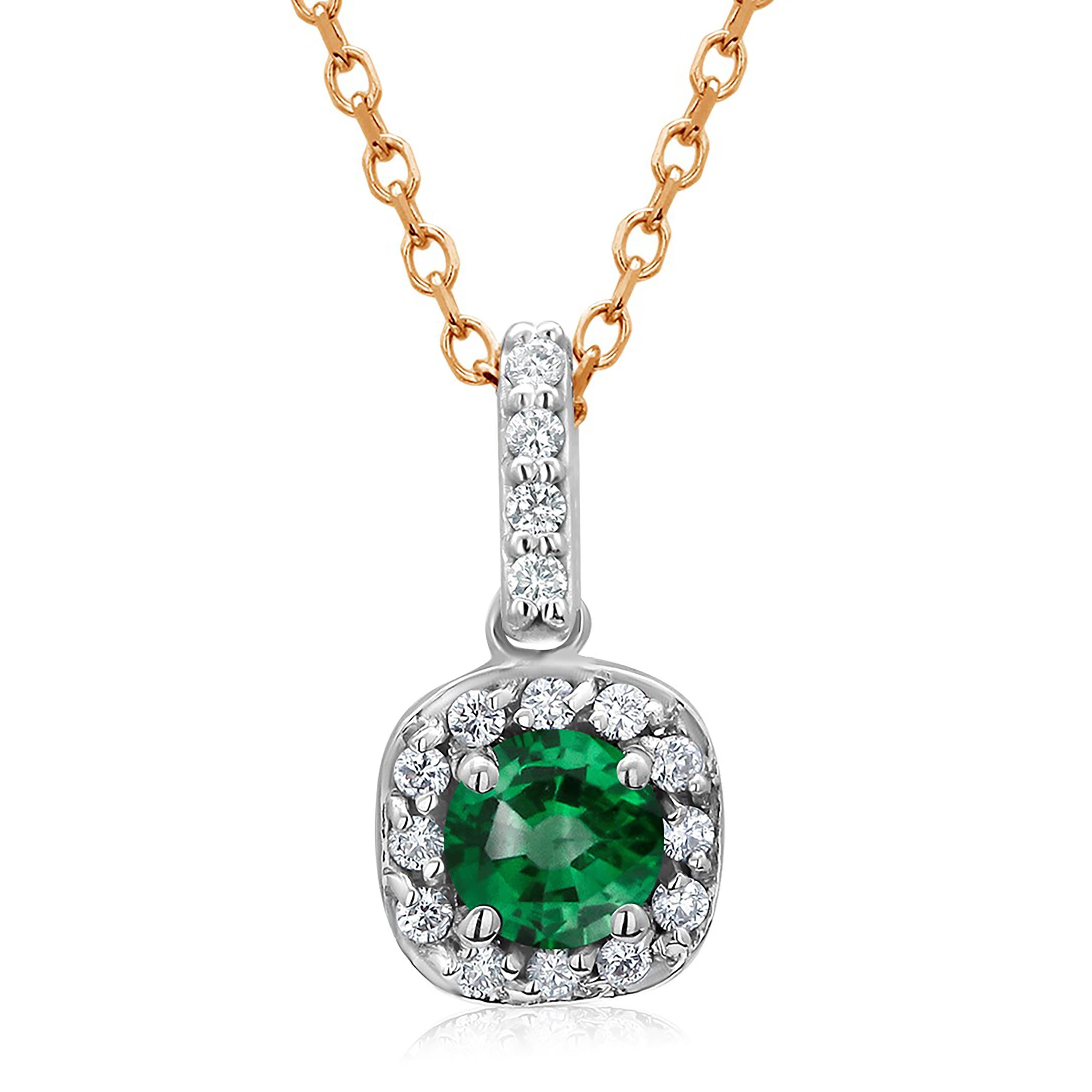 Women's or Men's Halo Diamond and Emerald Pendant Gold Drop Pendant Necklace