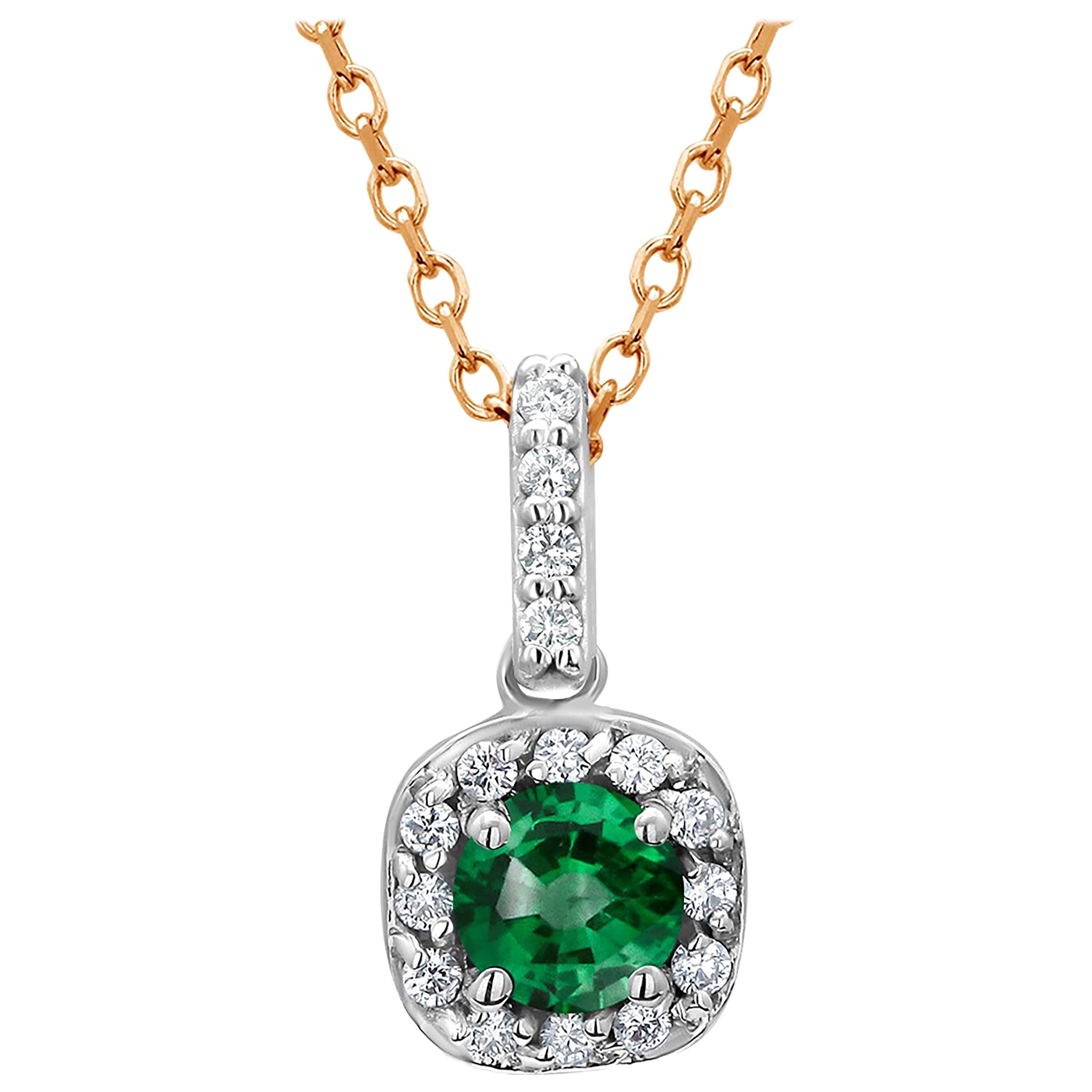 Halo Diamond and Emerald Pendant Gold Drop Pendant Necklace