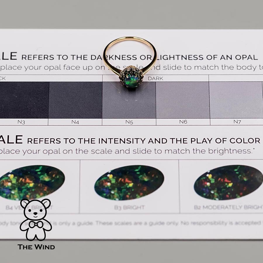Halo Diamond Australian Semi-Black Opal Tsavorite Engagement Ring 18K  Gold In New Condition For Sale In Suwanee, GA