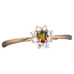 Halo Diamond Boulder Opal Engagement Ring 18K Yellow Gold