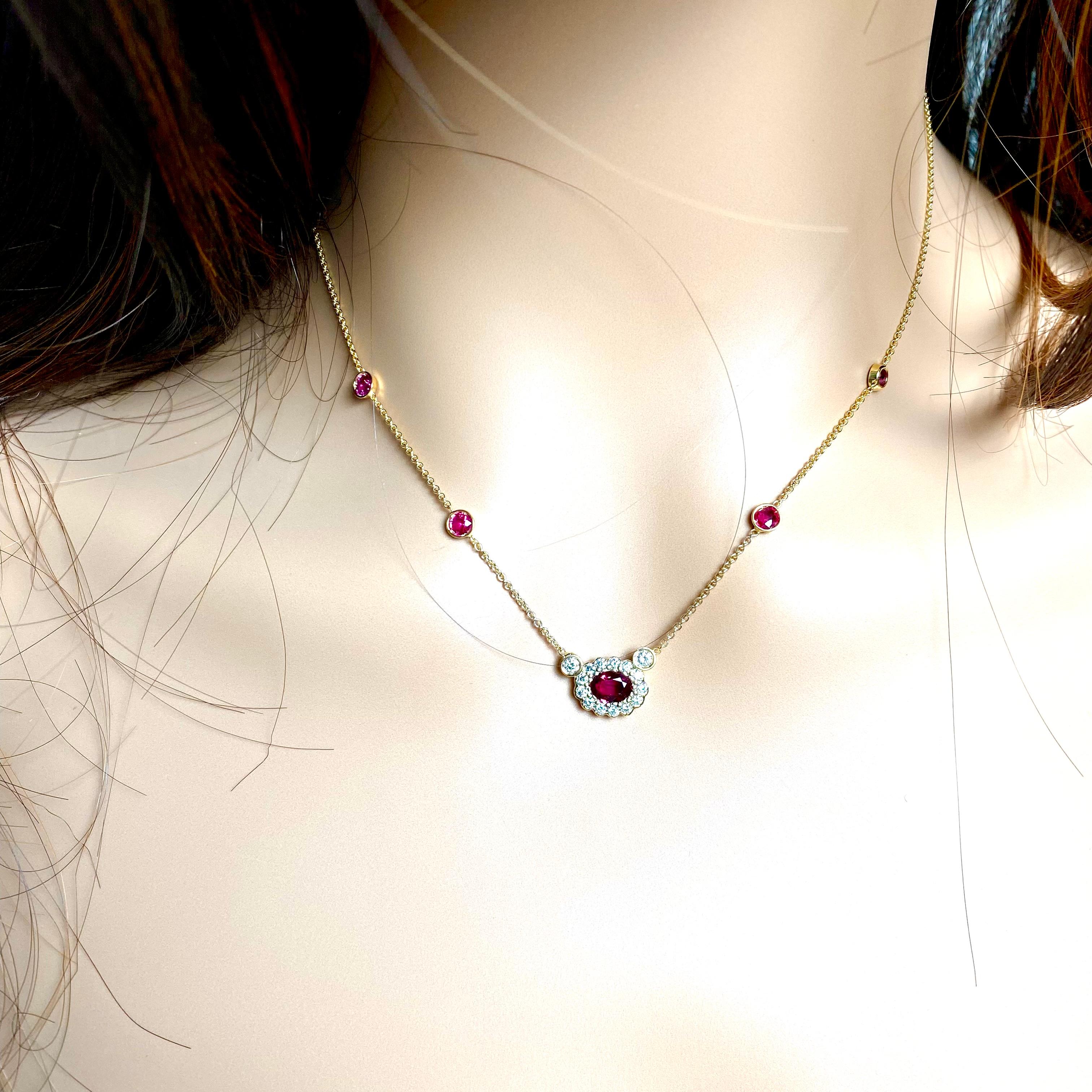 Halo Diamond Burma Ruby Weighing 2.60 Pendant Rubies by the Yard  Gold Necklace 4