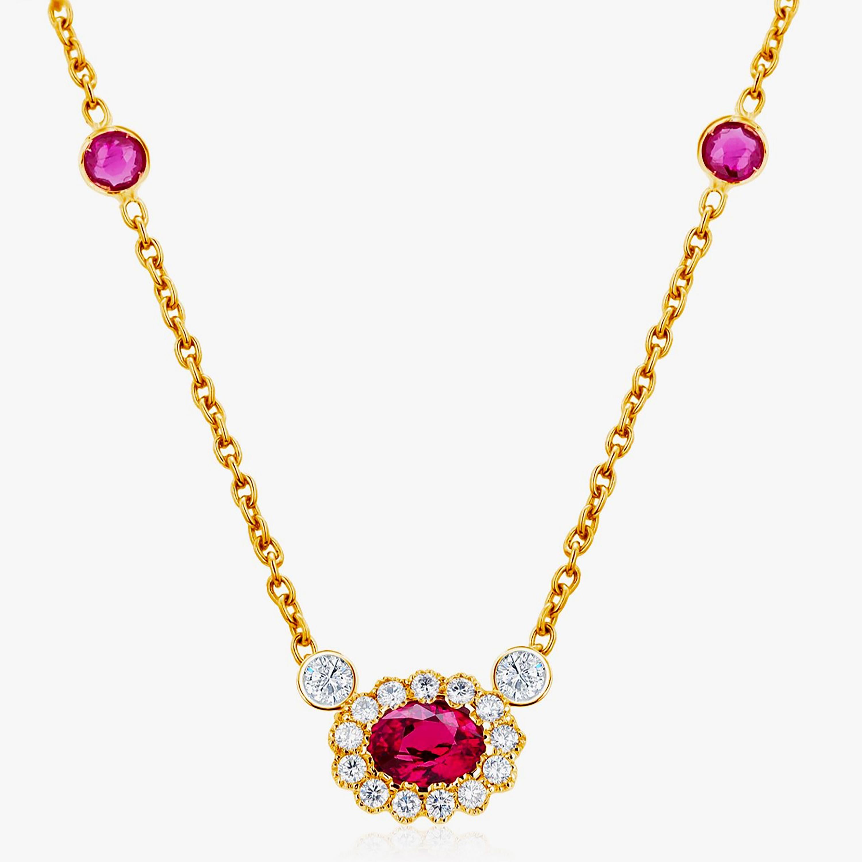 Oval Cut Halo Diamond Burma Ruby Weighing 2.60 Pendant Rubies by the Yard  Gold Necklace