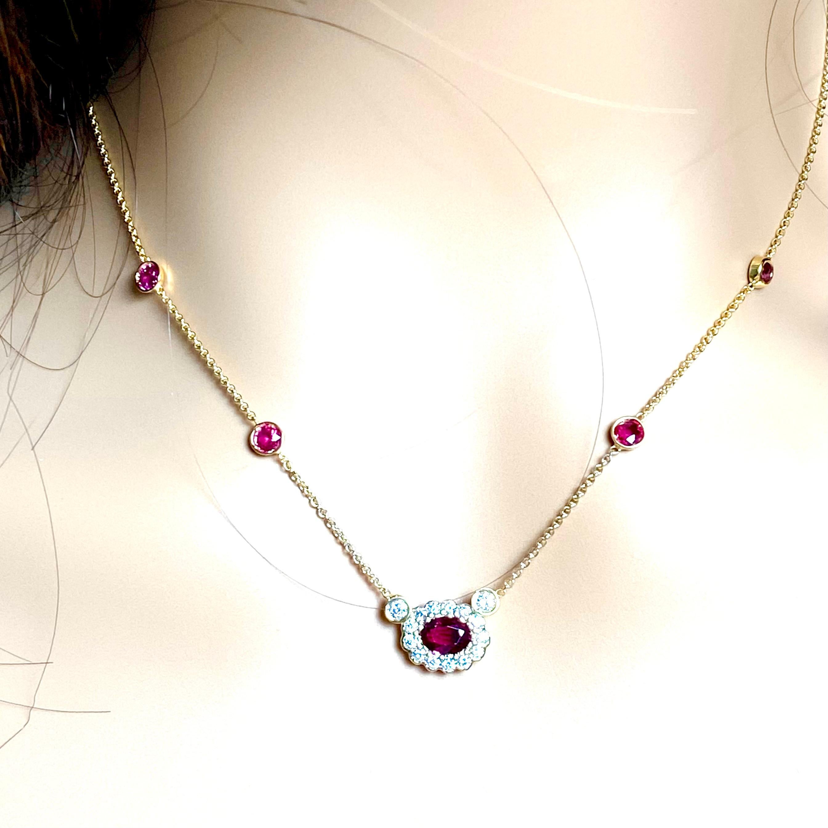 Women's Halo Diamond Burma Ruby Weighing 2.60 Pendant Rubies by the Yard  Gold Necklace