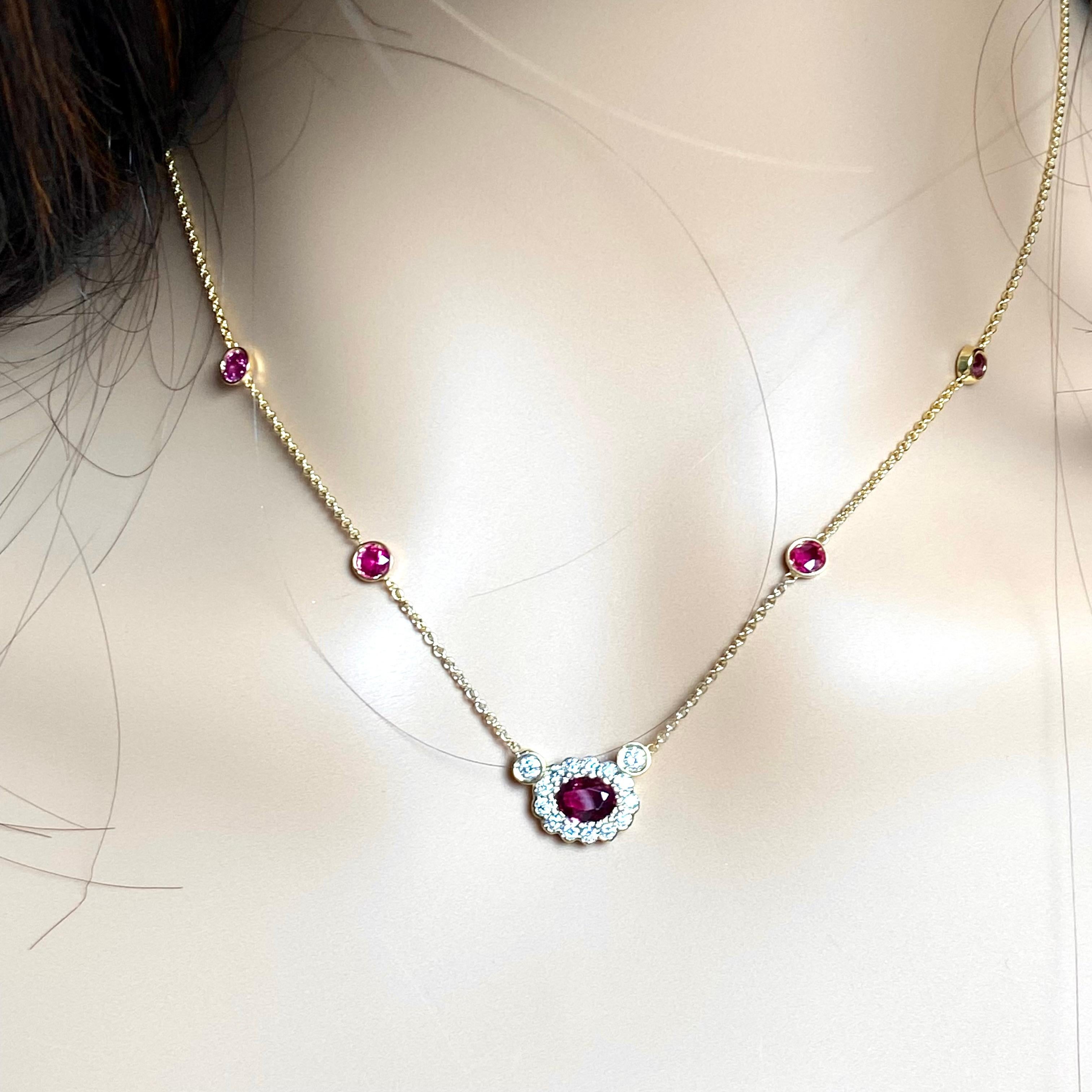 Halo Diamond Burma Ruby Weighing 2.60 Pendant Rubies by the Yard  Gold Necklace 2