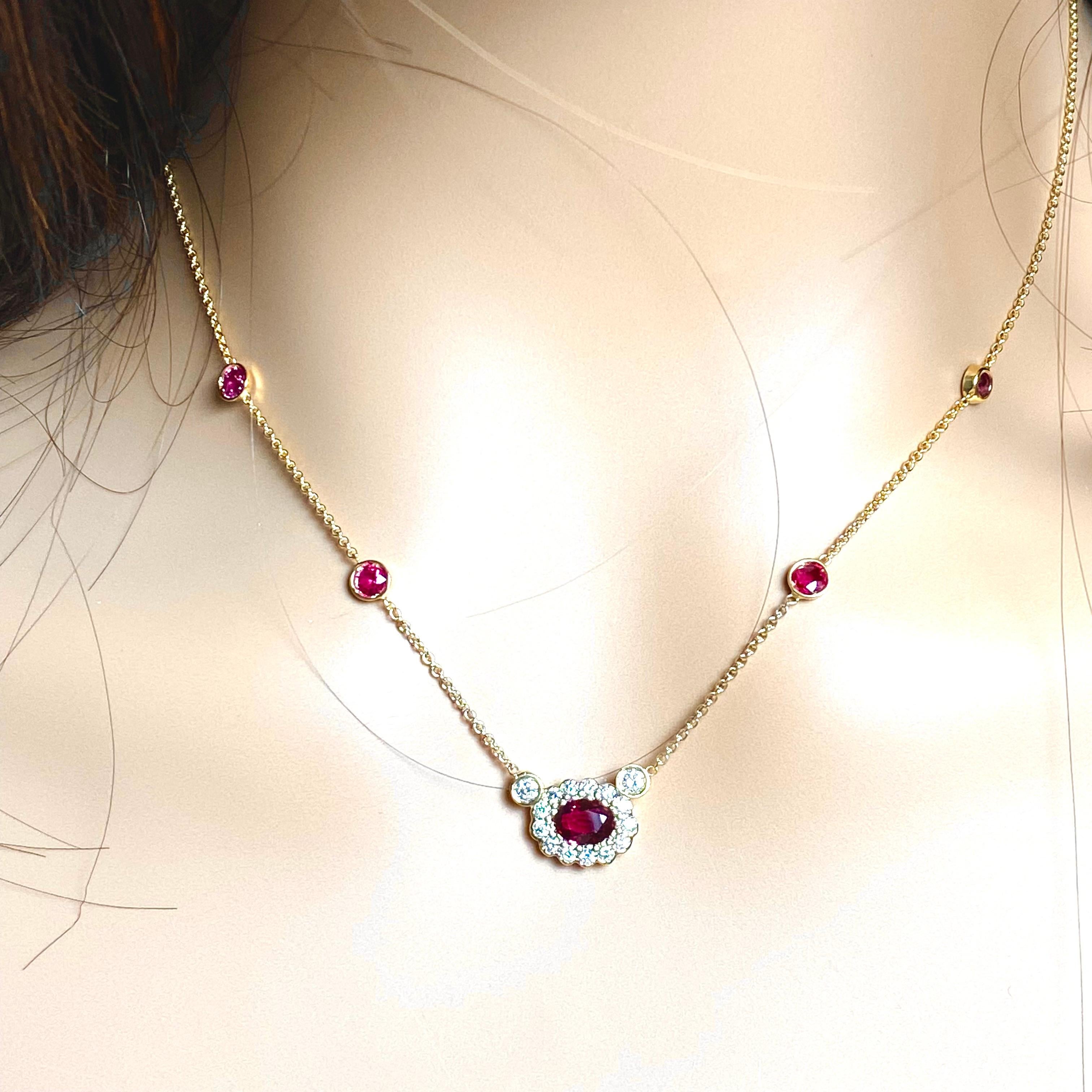 Halo Diamond Burma Ruby Weighing 2.60 Pendant Rubies by the Yard  Gold Necklace 3