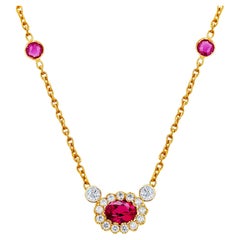 Halo Diamond Burma Ruby Weighing 2.60 Pendant Rubies by the Yard  Gold Necklace