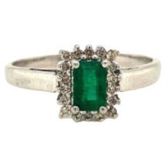 Halo Diamond Emerald Ring in .925 Sterling Silver for Women
