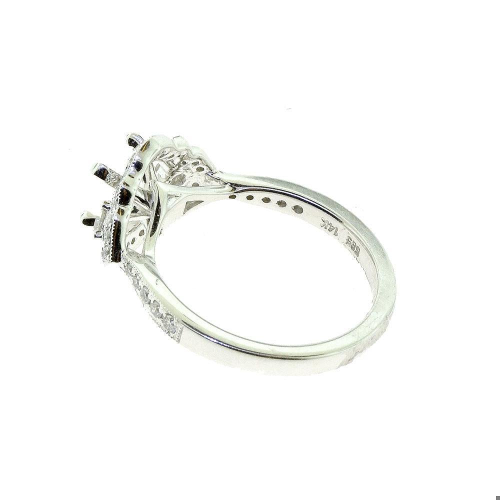 Halo Diamond Engagement & Wedding Setting White Gold Band Ring In Excellent Condition For Sale In Miami, FL
