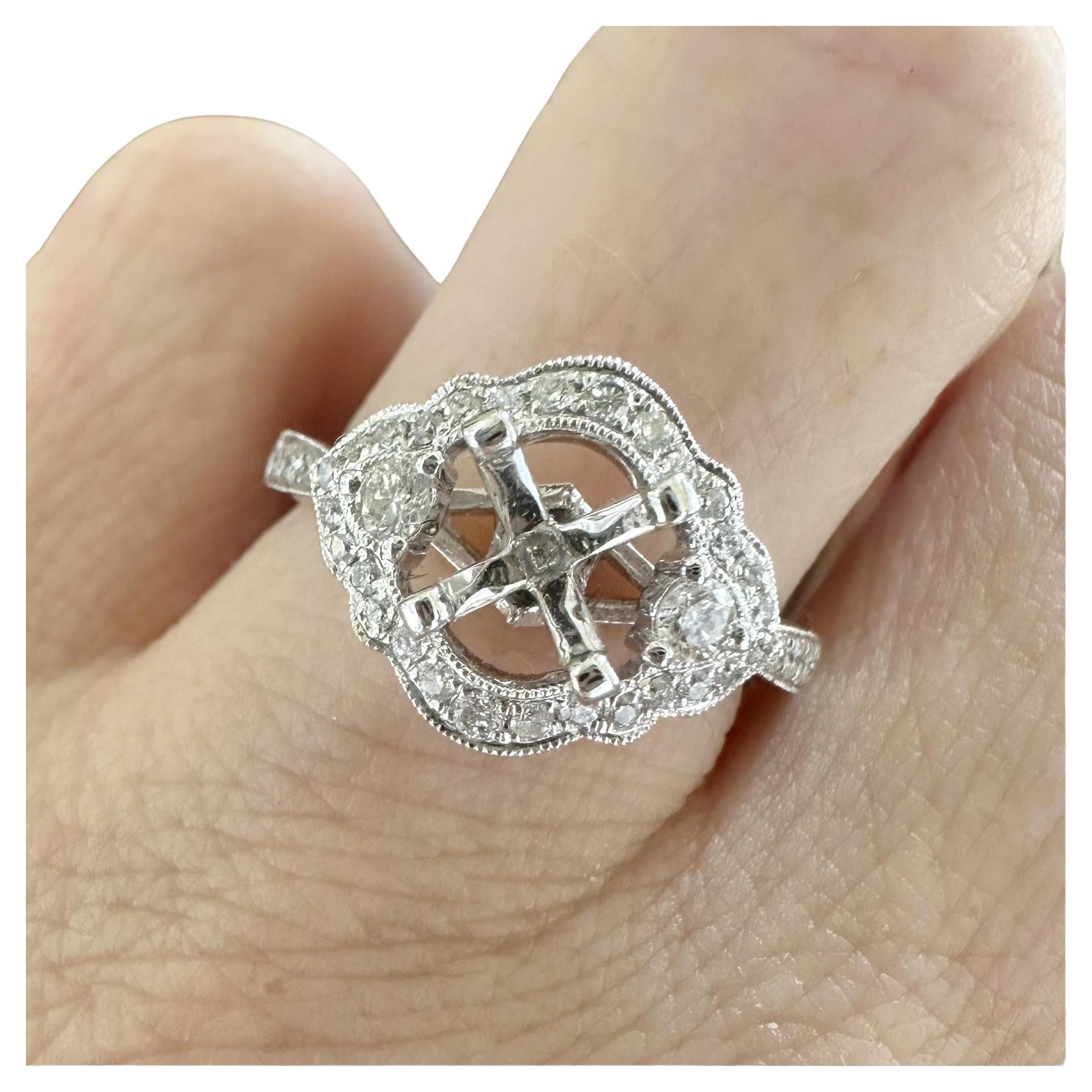 Halo Diamond Engagement & Wedding Setting White Gold Band Ring