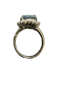 Halo Diamond Platinum 4.39 Carat Australian Black Opal Engagement Ring