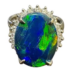 Halo Diamond Platinum 4.39 Carat Australian Black Opal Engagement Ring Halo Diamond Platinum 4.39 Carat Australian Black Opal Engagement Ring