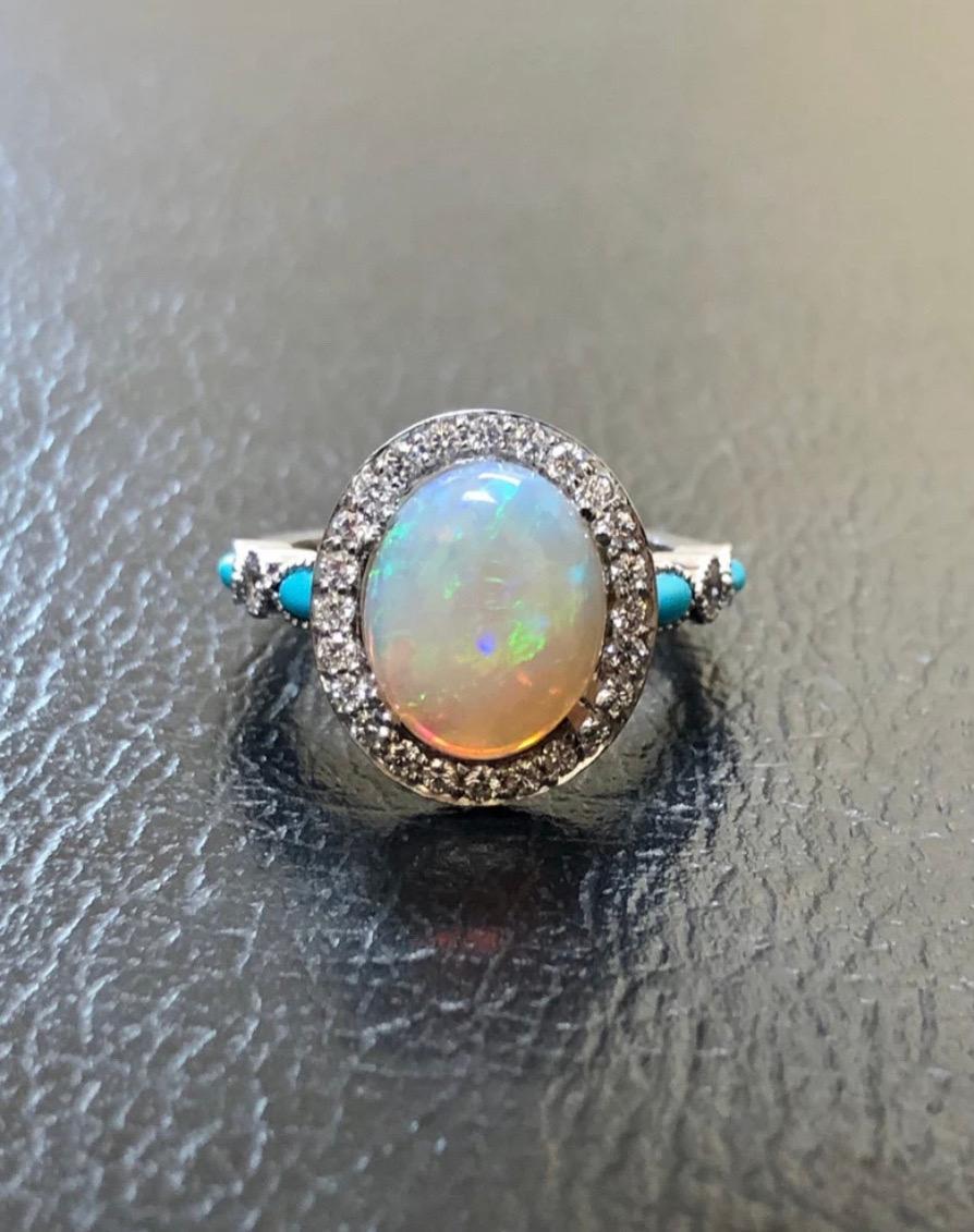Women's Halo Diamond Platinum Marquise Turquoise Australian Opal Diamond Wedding Ring For Sale