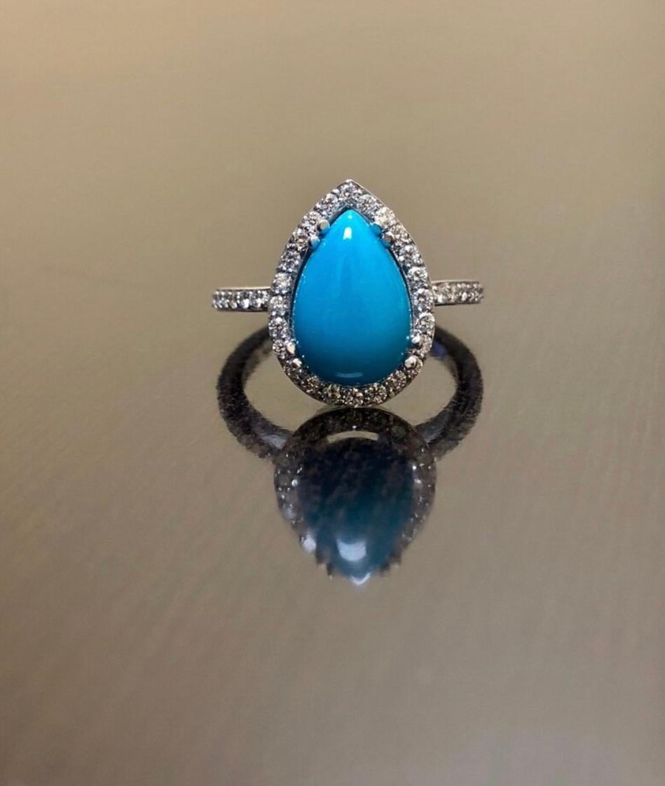 Halo Diamond Platinum Pear Shape Sleeping Beauty Turquoise Engagement Ring For Sale 5