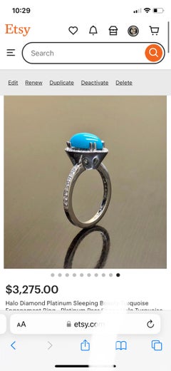 Halo Diamond Platinum Pear Shape Sleeping Beauty Turquoise Engagement Ring