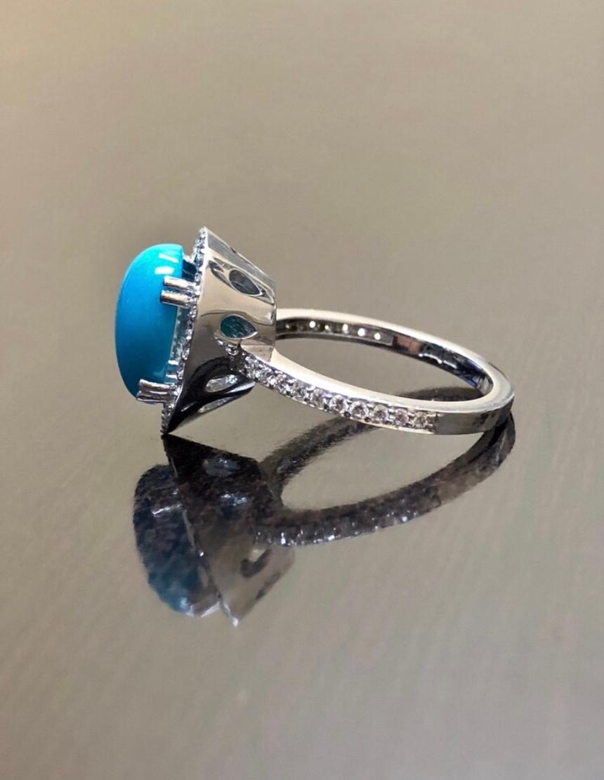 Art Deco Halo Diamond Platinum Pear Shape Sleeping Beauty Turquoise Engagement Ring For Sale
