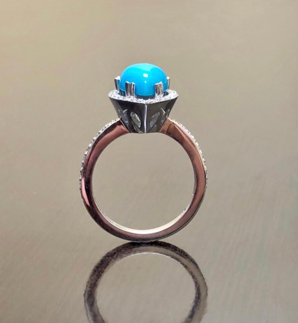 Halo Diamond Platinum Pear Shape Sleeping Beauty Turquoise Engagement Ring For Sale 1
