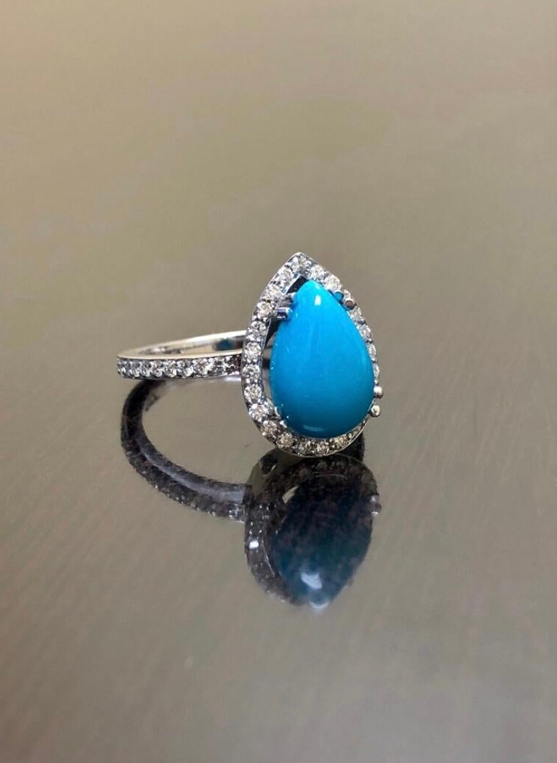 Halo Diamond Platinum Pear Shape Sleeping Beauty Turquoise Engagement Ring For Sale 2