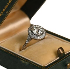 Halo Engagement Ring. 0.70ct Old European Cut Diamond Accent Ring Platinum J SI2