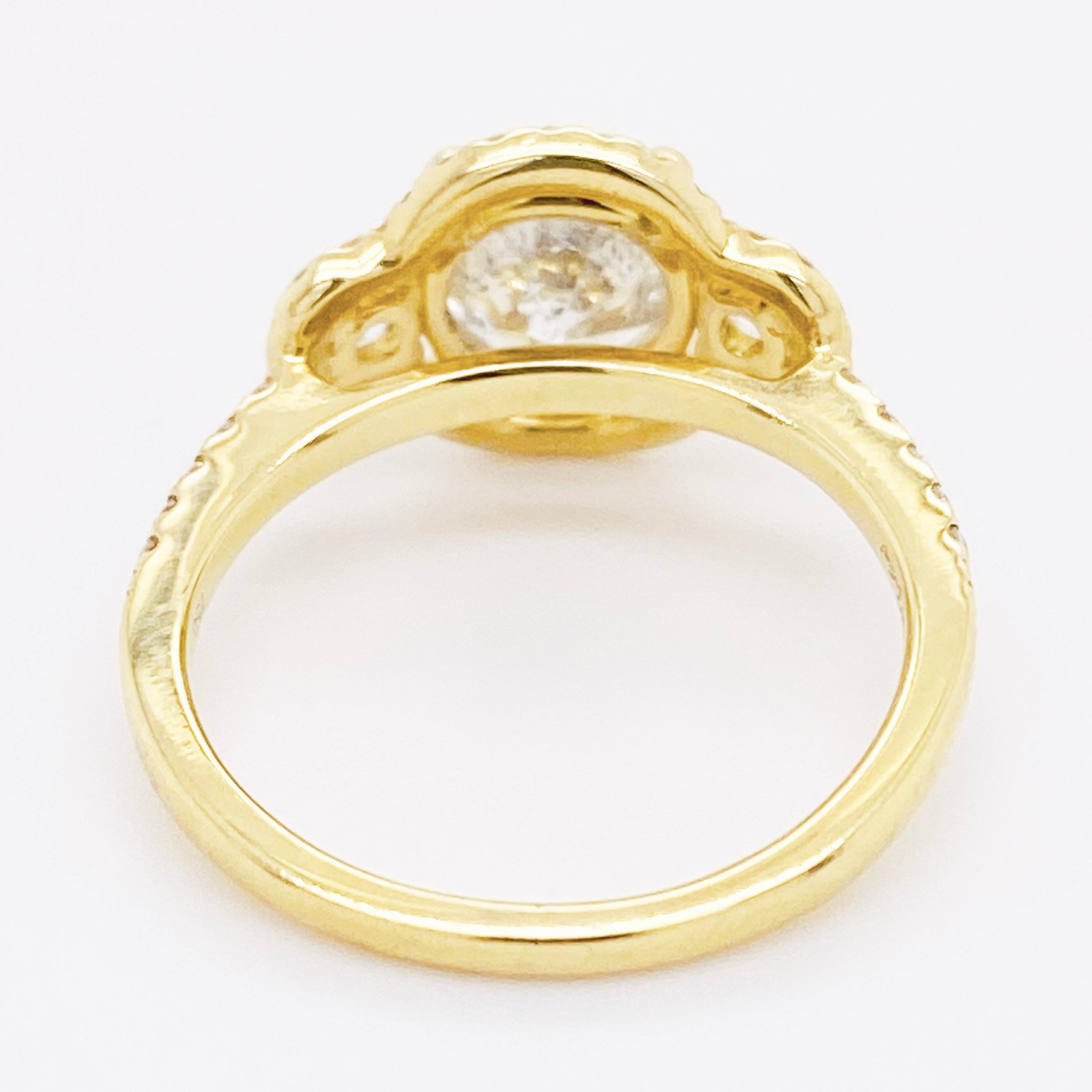 2.25 Carat Diamond Halo Diamond Ring, Three-Stone Ring, 18K Gold In New Condition For Sale In Austin, TX