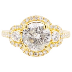 2.25 Karat Diamant Halo Diamantring:: Drei-Stein-Ring:: 18K Gold