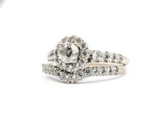 Halo Diamond Wedding Set Ring in 14k White Gold